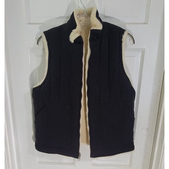 J Crew Womens Beige Black Full Zip Reversible Vest Mock Neck With Pockets Size M - Picture 8 of 14